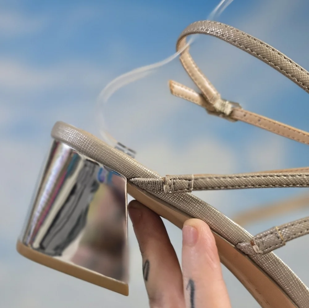 White House Black Market | Tillie elegant strappy ankle wrap mirror heels